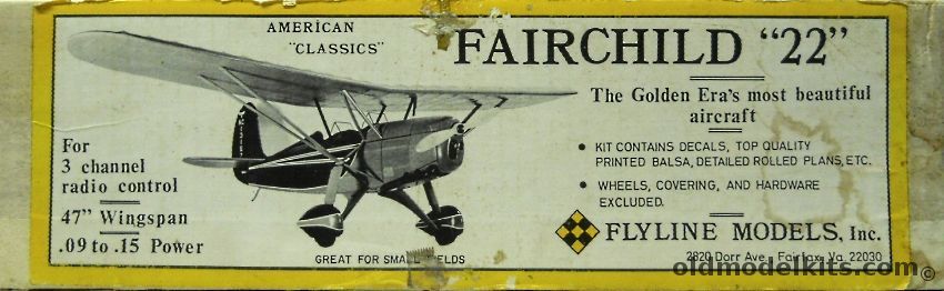 Flyline Models Fairchild 22 - 47 inch Wingspan for RC Free Flight or Display, 107 plastic model kit